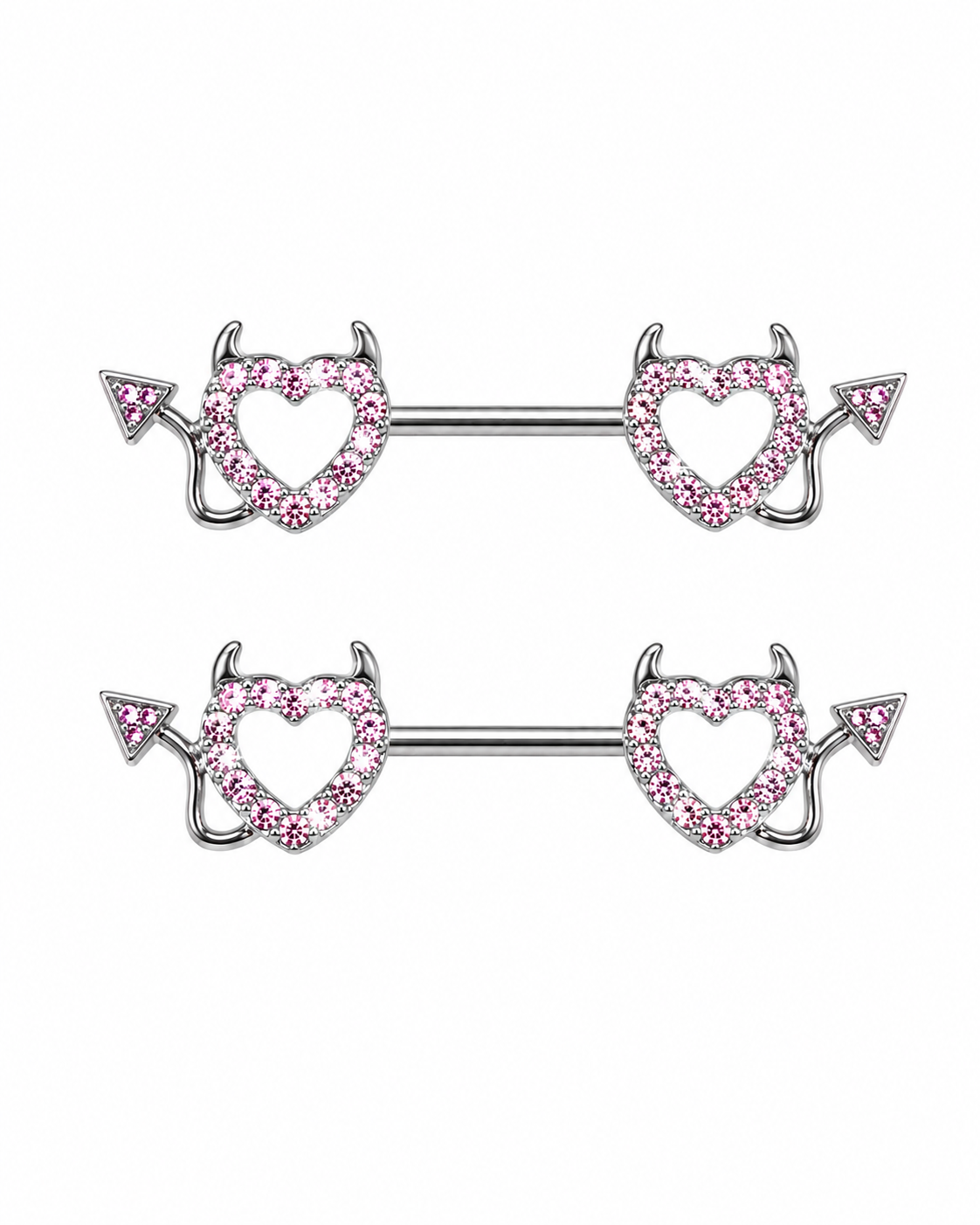 Pink Devil Heart Nipple Rings