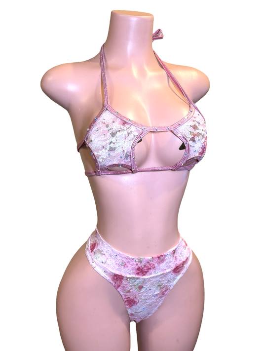 Rose Lace Cutout Bikini Set