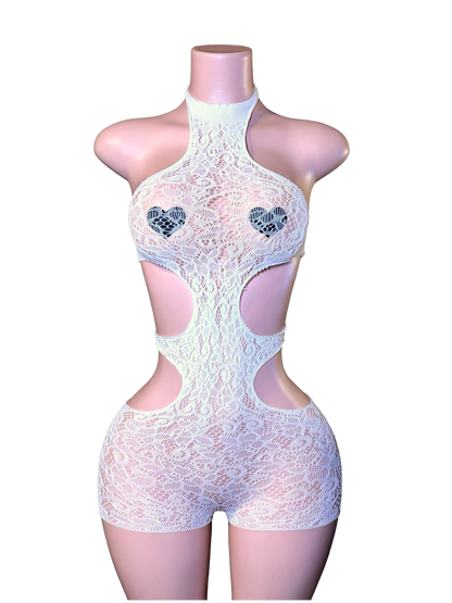 Cutout Lace Romper - White