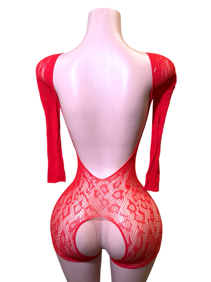 Crossfade Lace Romper - Red