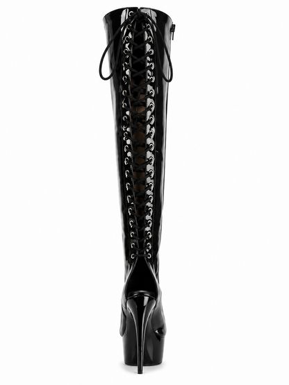 Patent Thigh High Black Boots
