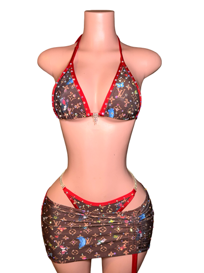 LV Butterfly Diamond Skirt Set