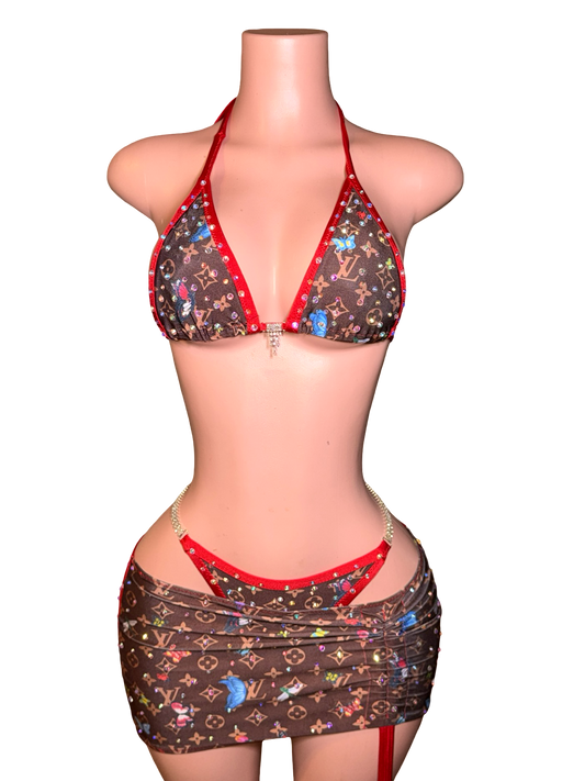 LV Butterfly Diamond Skirt Set