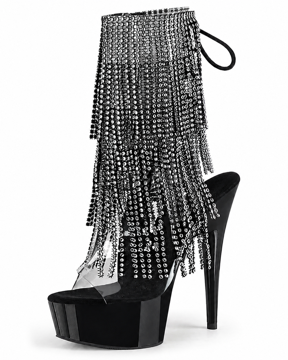 Diamond Fringe Black Heels