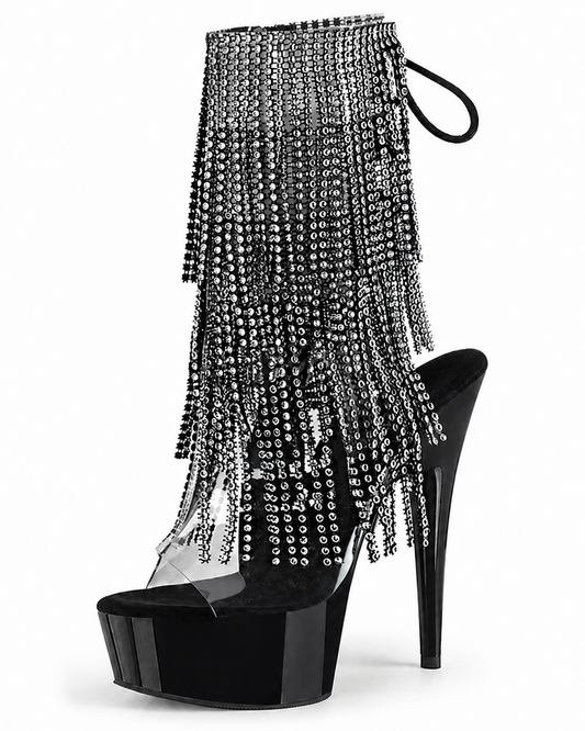 Diamond Fringe Black Heels