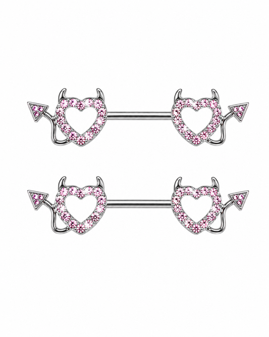 Pink Devil Heart Nipple Rings