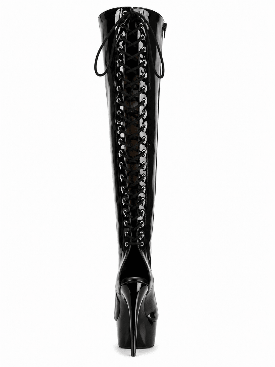 Patent Thigh High Black Boots - That Plug Lady