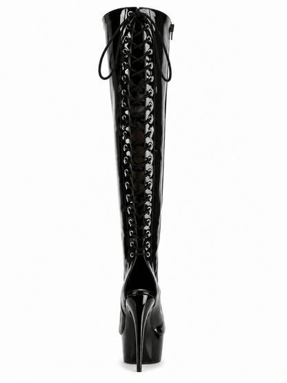 Patent Thigh High Black Boots - That Plug Lady