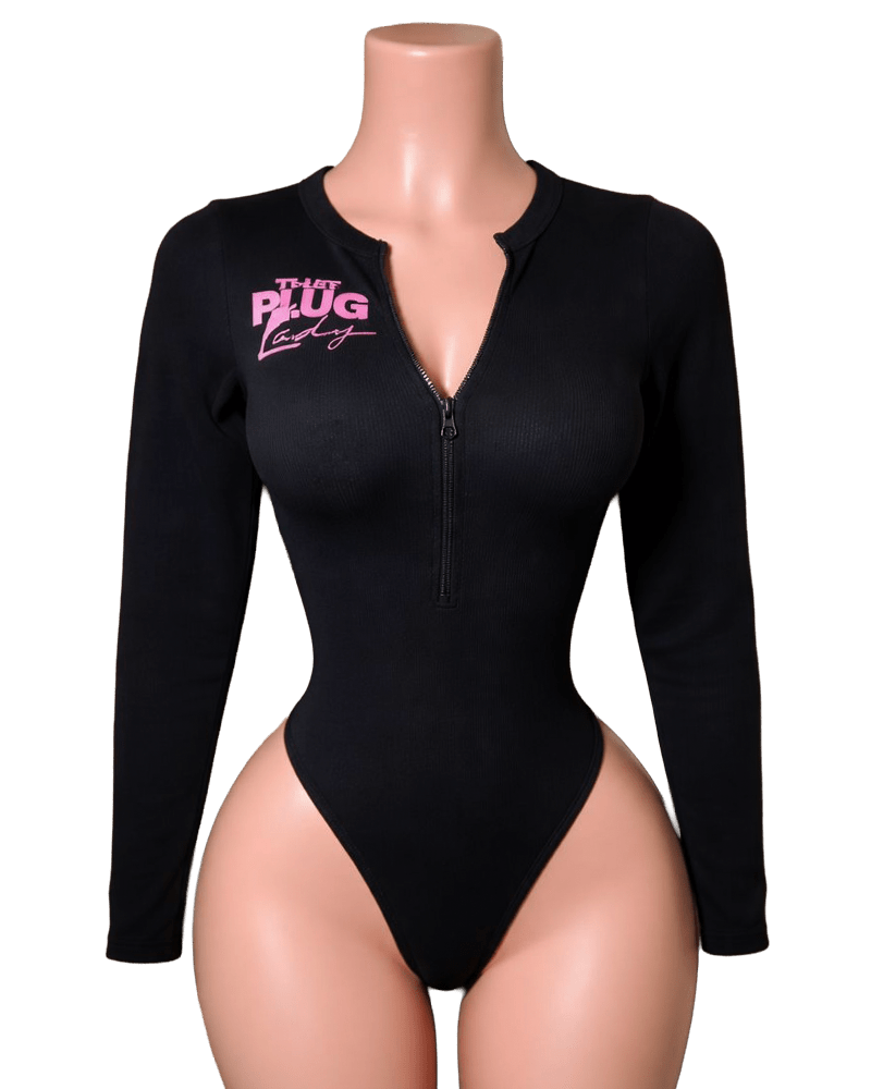 Plug Lady Zip - Up Long Sleeve Cotton Bodysuit - That Plug Lady