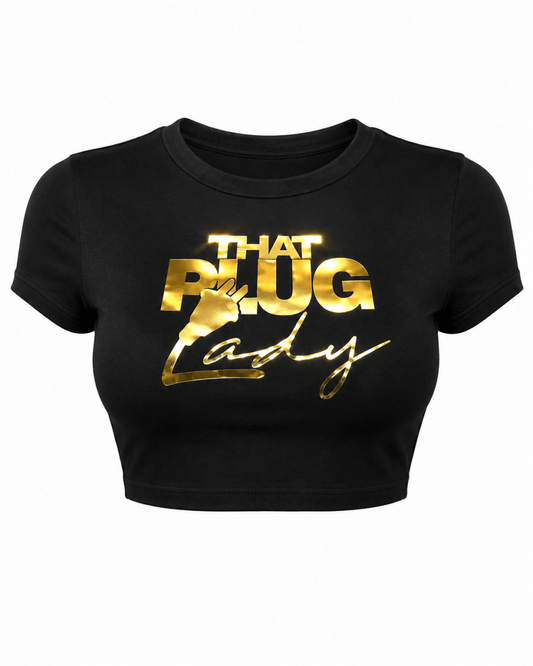 TPL Money Talk Crop Top - Black & Gold - That Plug Lady